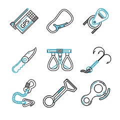 Image showing Flat line vector icons for rock climbing equipment