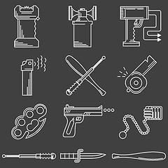 Image showing Flat line icons vector collection of self-defense accessory