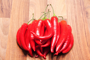 Image showing close up of fresh red chili peppers 