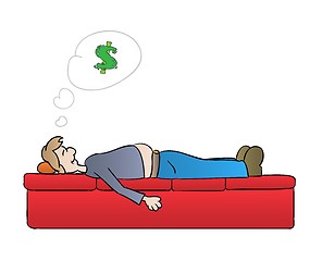 Image showing sleeping man and dreaming about money