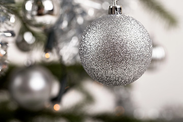 Image showing Decorated christmas tree with silver balls 