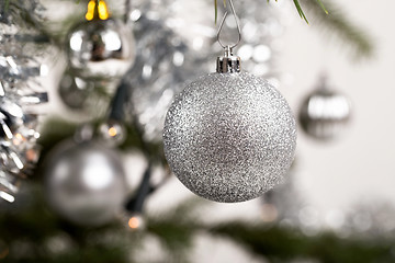 Image showing Decorated christmas tree with silver balls 