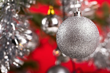Image showing Decorated christmas tree with silver balls 