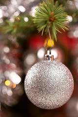 Image showing Decorated christmas tree with silver balls 