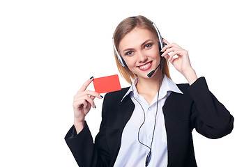 Image showing Friendly female helpline operator