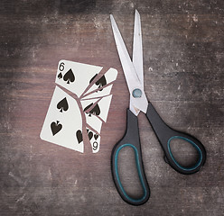 Image showing Concept of addiction, card with scissors