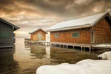 Image showing winter lake huts