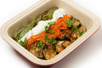 Image showing Aubergine mezze bowl angled