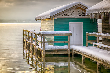 Image showing winter lake huts