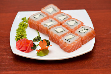 Image showing Roll with cream cheese and salmon