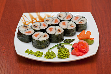 Image showing Roll with smoked eel and salmon 