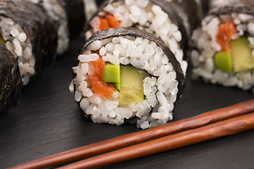 Image showing Salmon rolls served on a plate