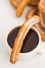 Image showing deliciuos spanish Churros with hot chocolate