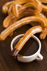 Image showing deliciuos spanish Churros with hot chocolate