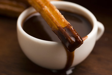 Image showing deliciuos spanish Churros with hot chocolate