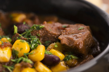 Image showing Tasty winter traditional hot pot stew with meat and vegetables 