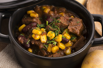 Image showing Tasty winter traditional hot pot stew with meat and vegetables 