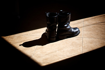 Image showing black leather biker boots