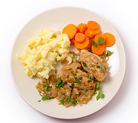 Image showing Chicken in almond sauce meal from above