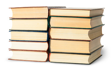 Image showing Two stacks of old books rotated