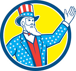 Image showing Uncle Sam American Hand Up Circle Retro