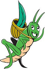 Image showing Grasshopper Carrying Basket Grass Cartoon