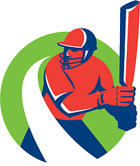 Image showing Cricket Player Batsman Batting Retro