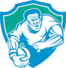 Image showing Rugby Player Running Ball Shield Linocut