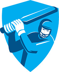 Image showing Cricket Player Batsman Batting Shield Retro