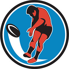 Image showing Rugby Player Kicking Ball Circle Retro
