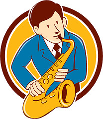 Image showing Musician Playing Saxophone Circle Cartoon
