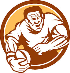 Image showing Rugby Player Running Ball Circle Linocut