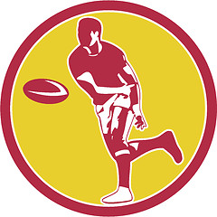 Image showing Rugby Player Passing Ball Circle Retro