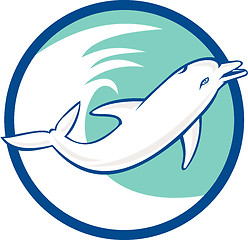 Image showing Dolphin Jumping Waves Circle Retro