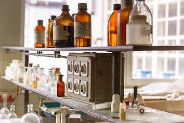 Image showing Laboratory with a lot of bottles