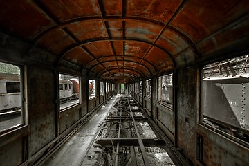 Image showing Messy vehicle interior of a train carriage