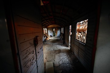 Image showing Messy vehicle interior of a train carriage