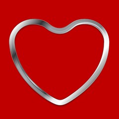 Image showing Metal heart on red background