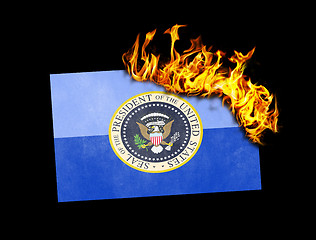 Image showing Flag burning - Presidential seal