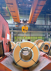 Image showing steel coils in production shop of plant