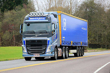 Image showing Blue Volvo FH Semi Truck on the Road