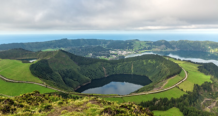 Image showing Beautiful View of the Crater of the Volcano is Covered by Forest