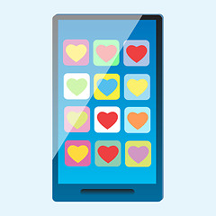 Image showing Smartphone with multi-colored hearts on the screen