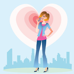 Image showing Young woman talking on the phone heart