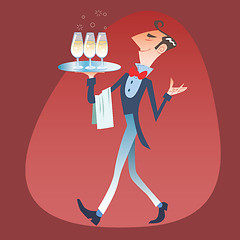 Image showing The waiter brings a glass