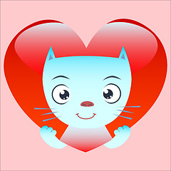 Image showing Cute cat Peeps from red heart