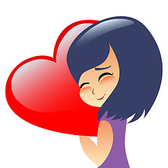 Image showing Girl teen hugs heart pillow