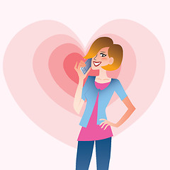 Image showing Young smiling woman talking on the phone heart