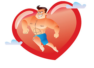 Image showing Macho bare-chested on the background red heart