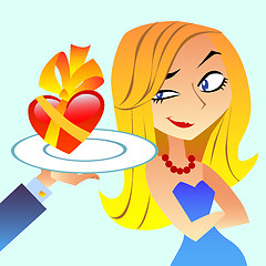 Image showing Heart gift woman slyly looks